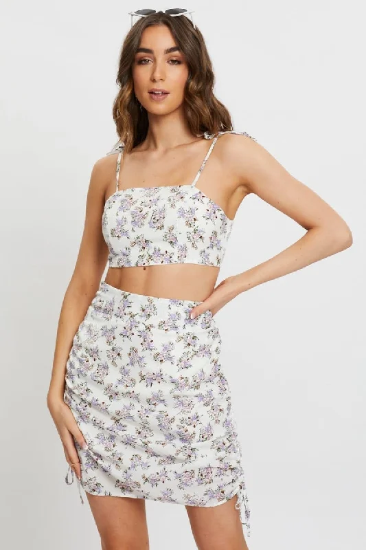 Print Ruched Drawstring Skirt Co-Ord wool skirt thick