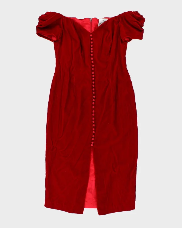 Vintage Red Velvet Off Shoulder Gown Dress - M L