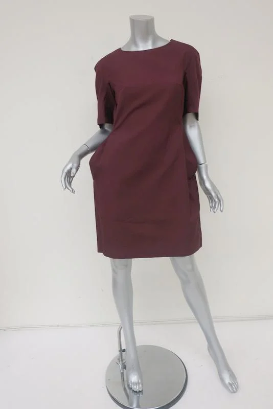 Jil Sander Dress Nottingham Medium Red Stretch Twill Size 36 Short Sleeve NEW                          FR - FC13