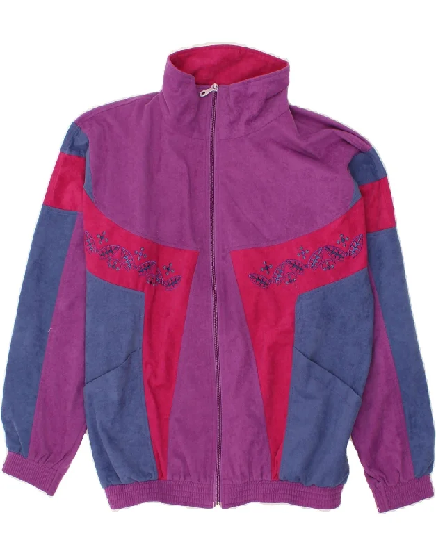LOTTO Womens Oversized Tracksuit Top Jacket UK 10 Small Purple Colourblock Tiered Jacket Buttoned Jacket Zippered Jacket