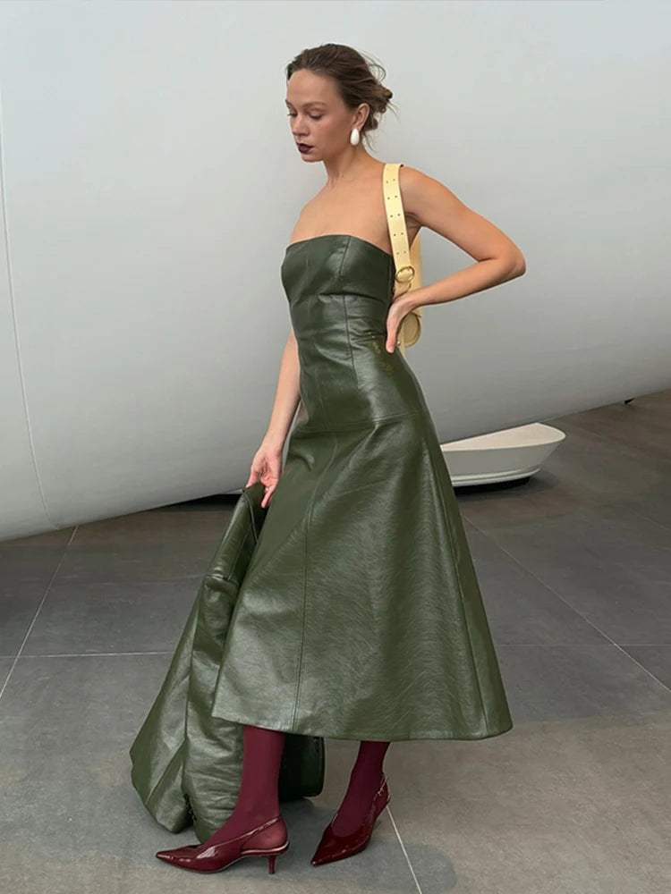 TAVIMART  -  PU Leather Tube Dresses Suit Coat Women's Set Vintage Solid Slim Fit Long Dress Lapel Jackets Sets Female Chic Street Outfits Rayon Fabric Velvet Fabric Corduroy Fabric