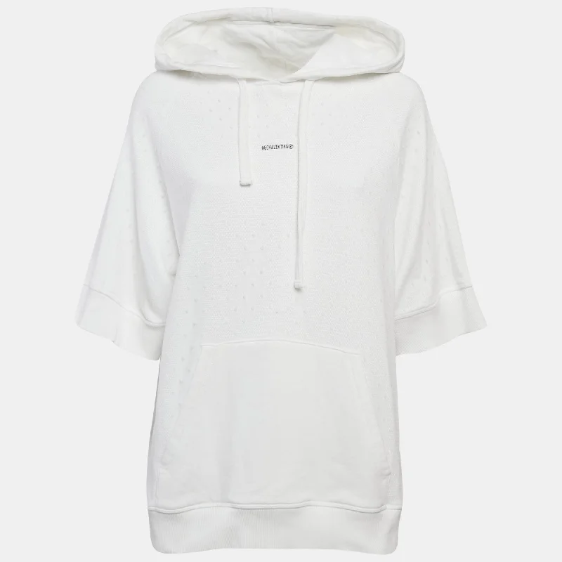 Red Valentino White Tulle And Cotton Knit Half Sleeve Hoodie Hoodie with Zipper Versatile Modern