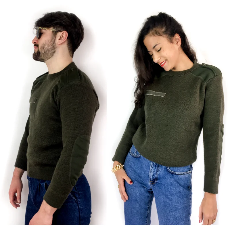 80s vintage khaki wool military sweater Neon Metallic Matte