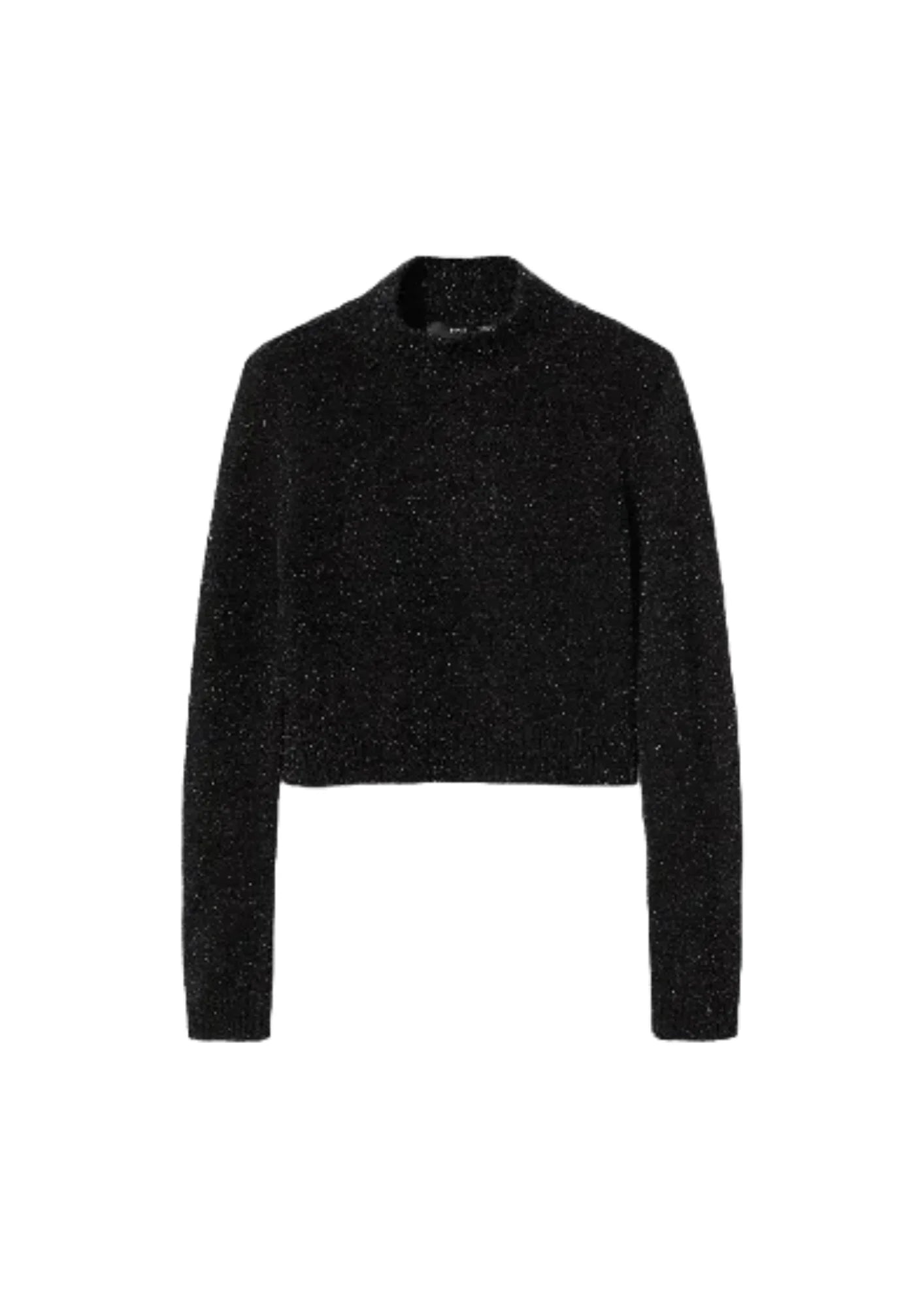 BLACK LUREX CROP SWEATER Zippered Buttoned Snapped