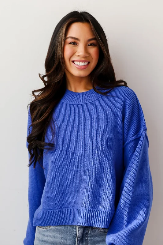 FINAL SALE - Iconic Persona Blue Sweater Front Pockets Side Pockets Patch Pockets
