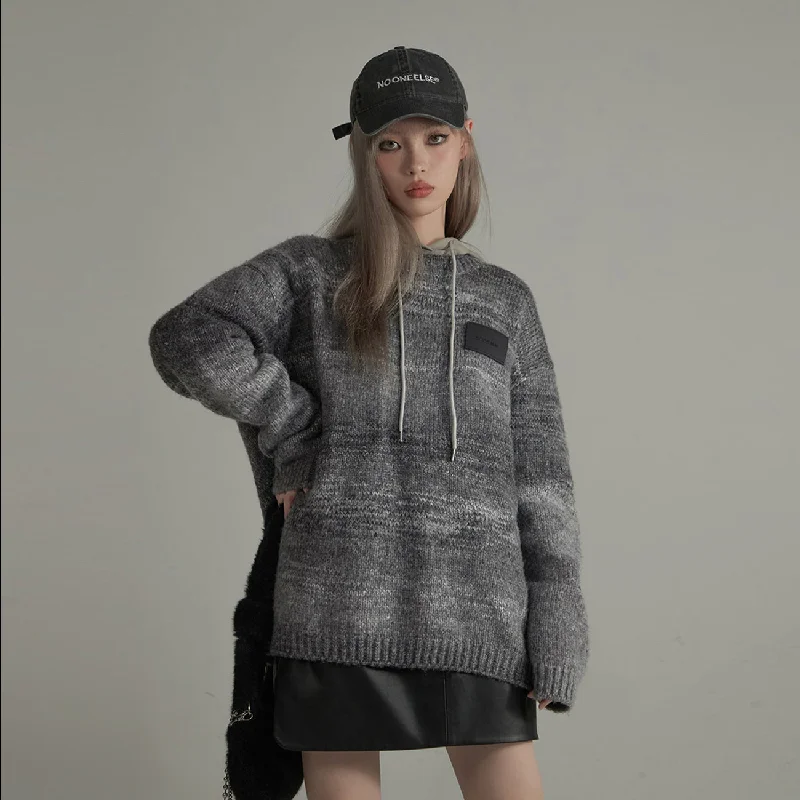 Grey Gradient Knit Sweater Silk Blend Satin Velvet