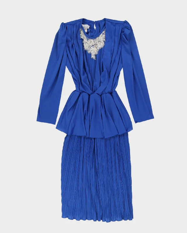 1990s Blue Lace Detailed Peplum Dress - M