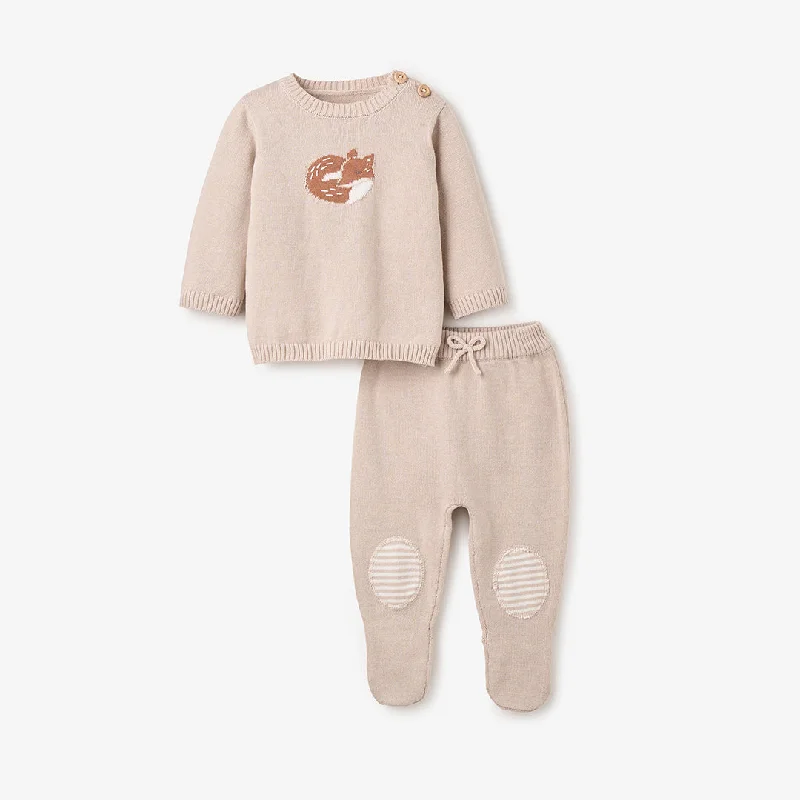 Fox Sweater & Footed Pant Set Mesh Blend Leather Blend Suede Blend