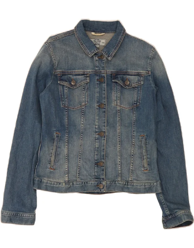 FAT FACE Womens Denim Jacket UK 10 Small  Blue Cotton Welt Pockets Slit Pockets Flap Pockets
