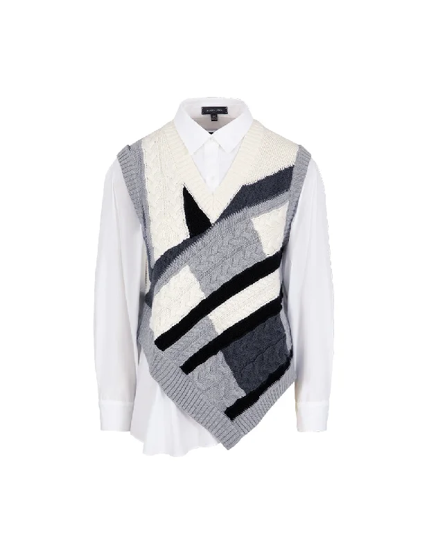 MARYLING Black And White Contrast Knit Woven Matching Sweatshirt Hoodie with Hem Patch Decorative Personalized MARYLING Black And White Contrast Knit Woven Matching Sweatshirt Hoodie with Hem Patch Decorative Personalized