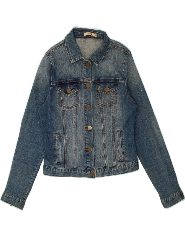 OASIS Womens Crop Denim Jacket UK 14 Medium Blue Cotton Zip Front Button Front Snap Front