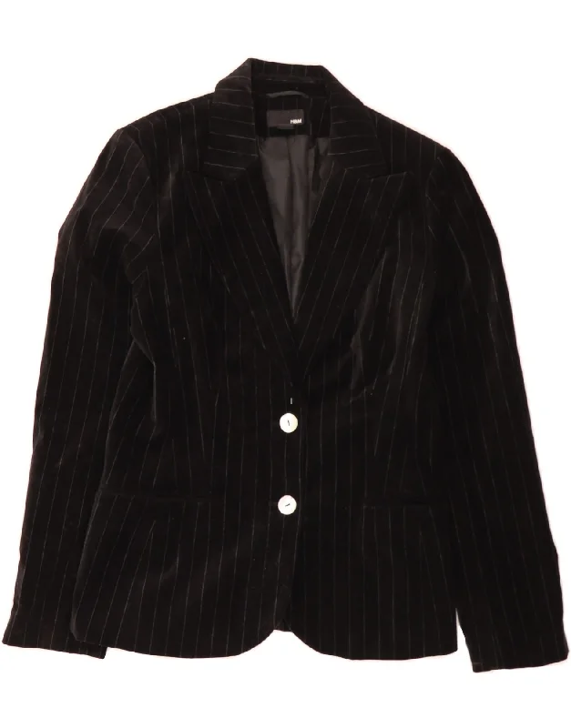 H&M Womens 2 Button Velvet Blazer Jacket UK 18 XL Black Striped Cotton Print Jacket Jacquard Jacket Embroidered Jacket