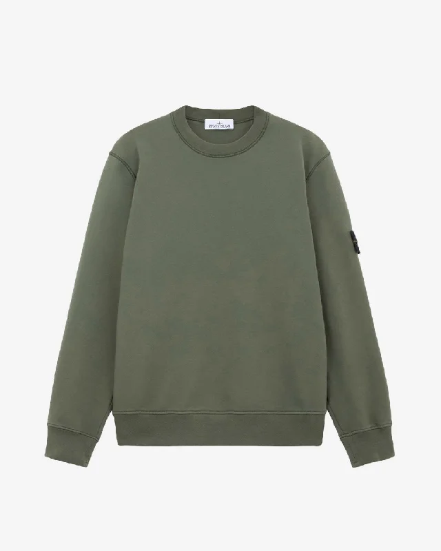 Cotton Fleece Crewneck Sweatshirt Musk Green Hoodie with Illustration Artistic Creative