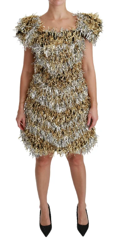 Dolce & Gabbana Elegant Silver Layered Shift Mini Women's Dress