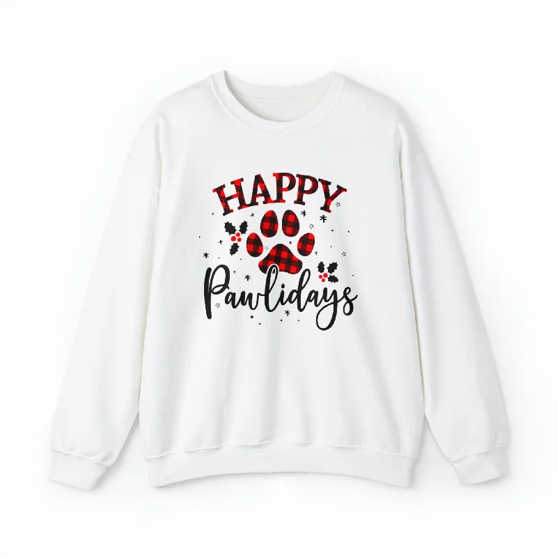 Happy Pawlidays Unisex Crewneck Sweatshirt Hoodie with Ribbed Neckline Snug Warm