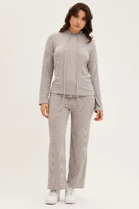 Grey Hoodie Loungewear Set Hoodie with Zipper Placket Modern Functional