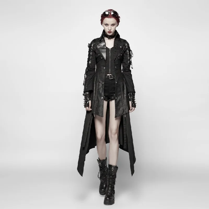 Women's Punk Studded Faux Leather Zipper Jacket Black Embroidered Jacket Appliqued Jacket Beaded Jacket
