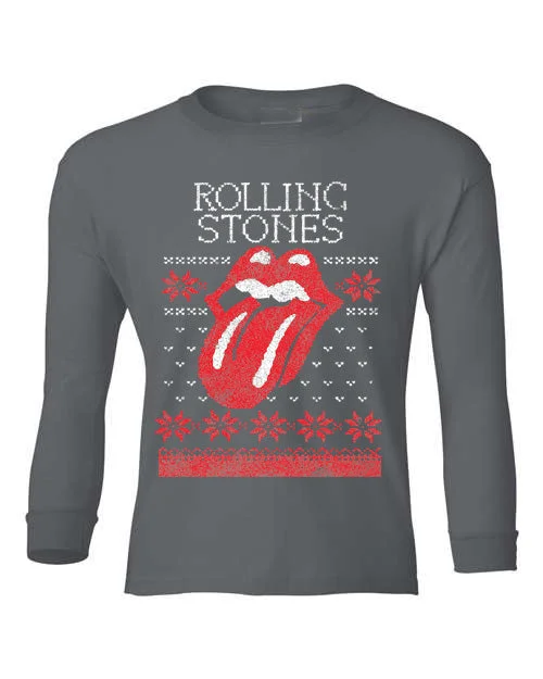 Children's Rolling Stones Norway Sweater Lick Black Long Sleeve Tee Lightweight Heavyweight Midweight