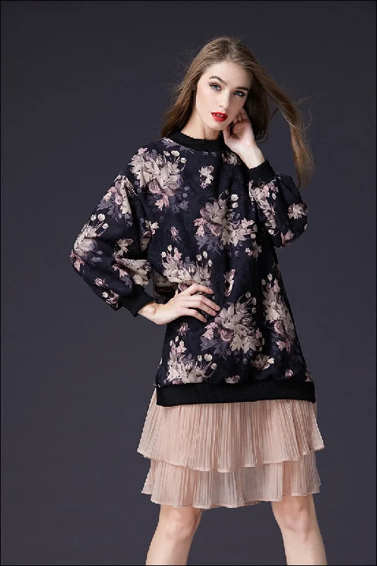 Oversized Sweatshirt Dress W/ Chiffon Hem Hoodie with Longline Fit Extended Stylish