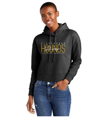 Ladies Cropped Hoodie Zip Hoodie Drawstring Kangaroo Pocket
