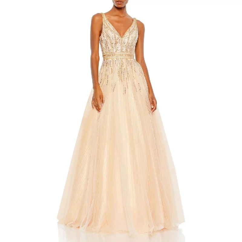 Womens Embellished Beaded Evening Dress