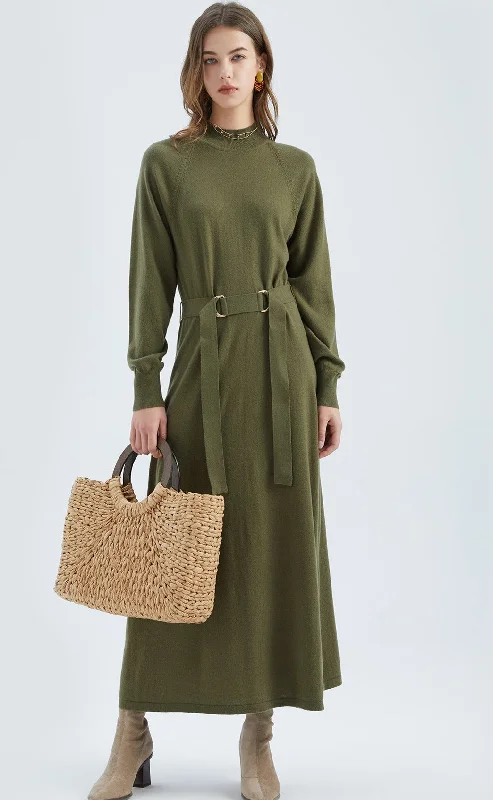 Grace Sweater Dress - Khaki Fitted Loose Oversized