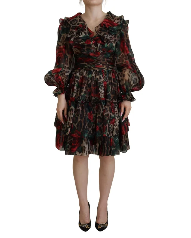 Dolce & Gabbana Leopard Silk Ruffled Gown Dress