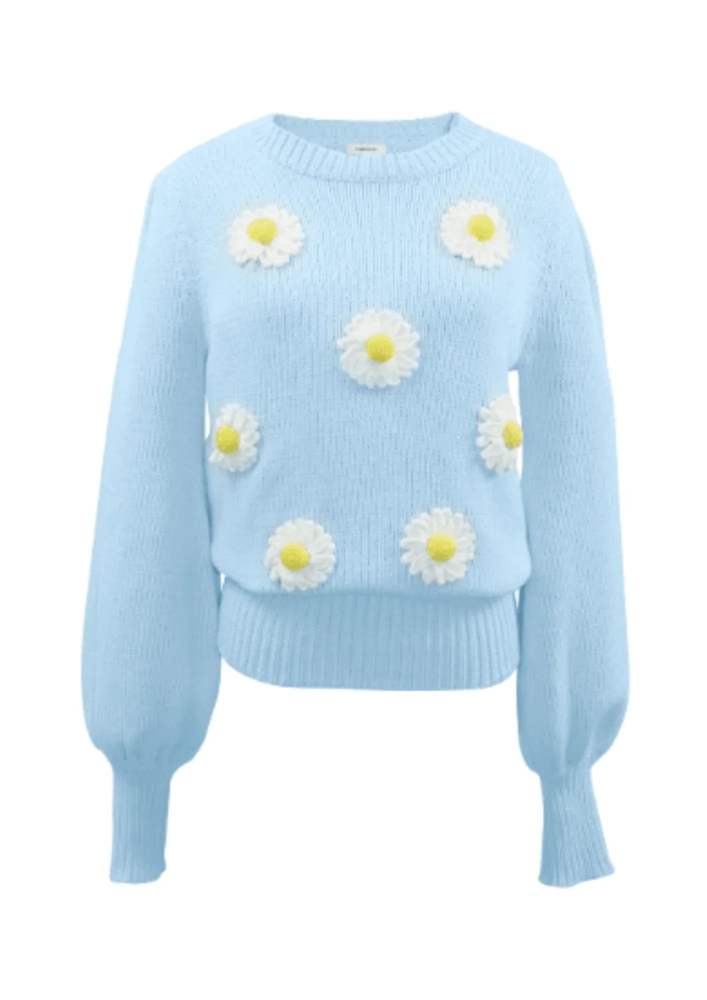 LIGHT BLUE KNIT SWEATER Solid Color Striped Floral Print
