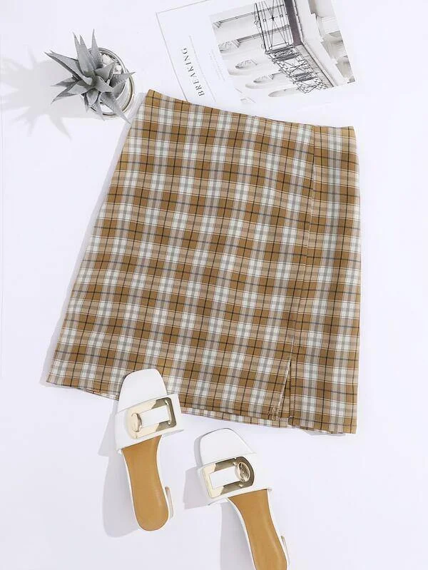 Split Hem Tartan Skirt cashmere skirt fine