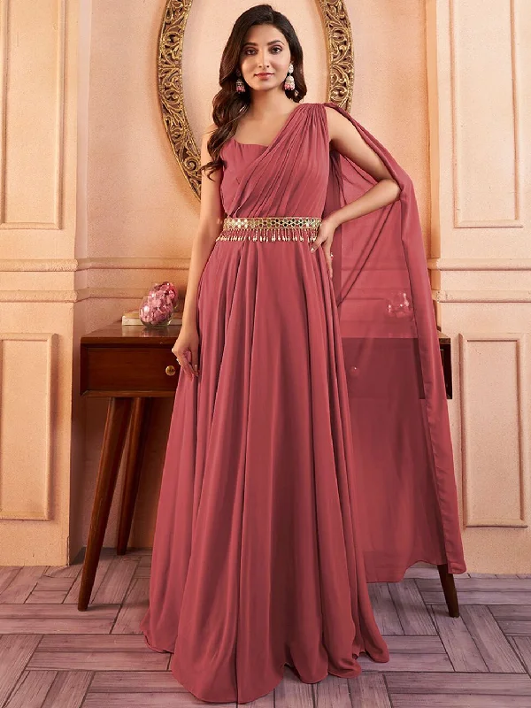 Inddus Sleeveless Maxi Ethnic Dress With Embellished Belt