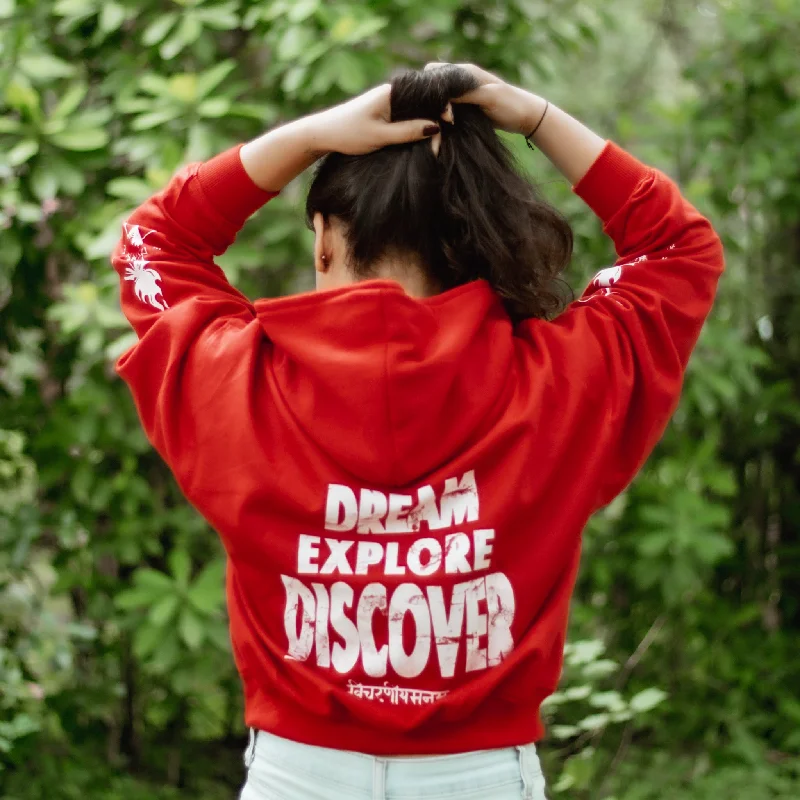 Dream Explore Discover - Red Hoodie Hoodie with Bell Sleeves Flared Feminine