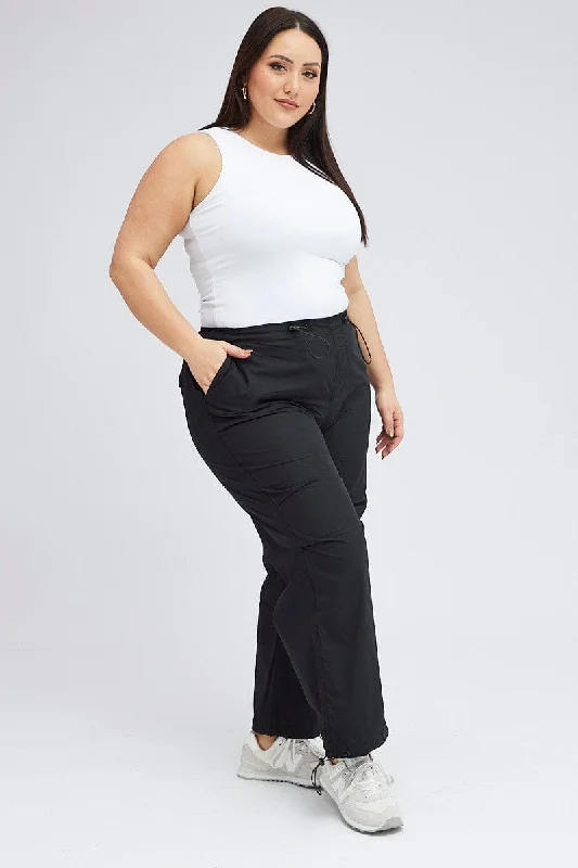 Black Parachute Pants Cargo Elegant Palazzo Trousers
