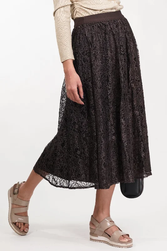 Brown Veiled Net Skirt velvet skirt glossy