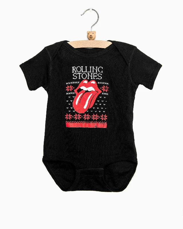 Children's Rolling Stones Norway Sweater Lick Black Onesie Neon Metallic Matte