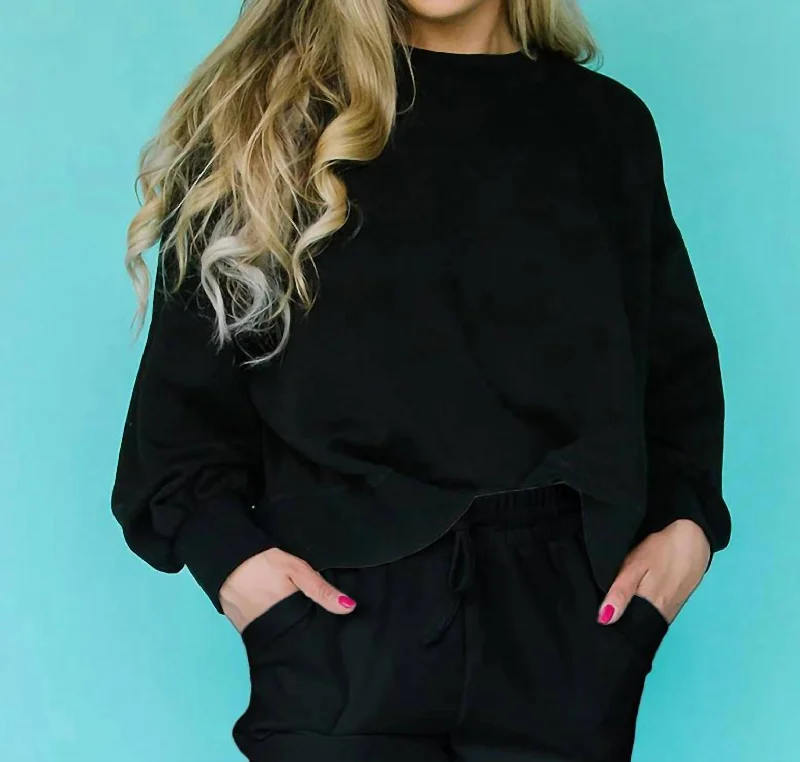 Millie Sweatshirt In Black Hoodie with Turtle Neck Cozy Winter