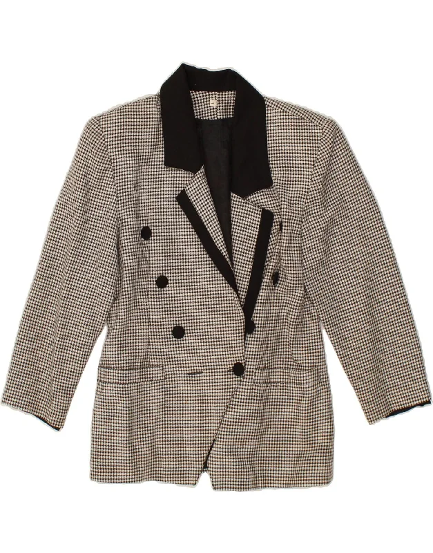 VINTAGE Womens 3/4 Sleeve Blazer Jacket UK 10 Small Black Houndstooth Tailored Jacket Straight Jacket A-Line Jacket