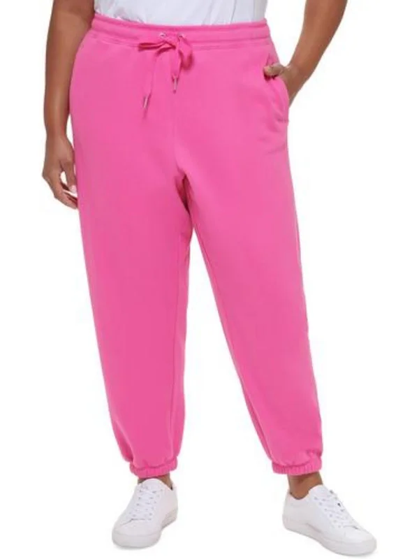 Plus Womens Fitness Workout Jogger Pants Comfy Zip-Up Pants