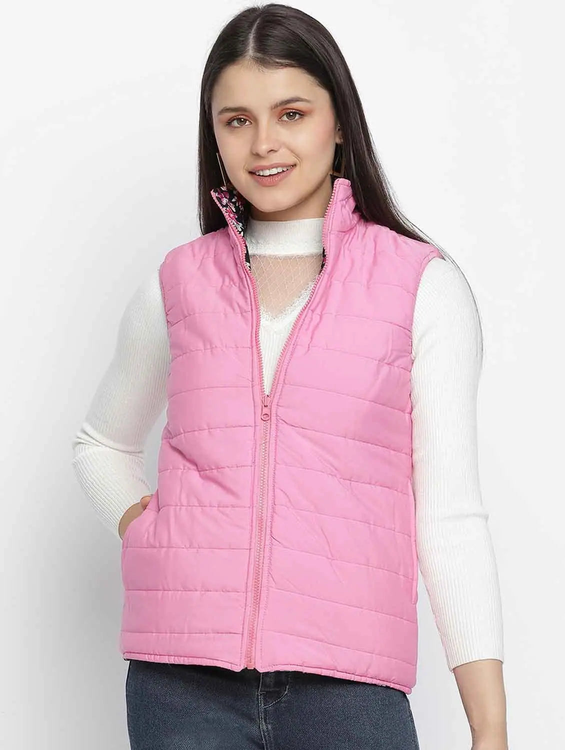 Women Printed Multi Collared Neck Sleeveless Jacket One-Shoulder Jacket Off-the-Shoulder Jacket Asymmetrical Jacket Women Printed Multi Collared Neck Sleeveless Jacket One-Shoulder Jacket Off-the-Shoulder Jacket Asymmetrical Jacket