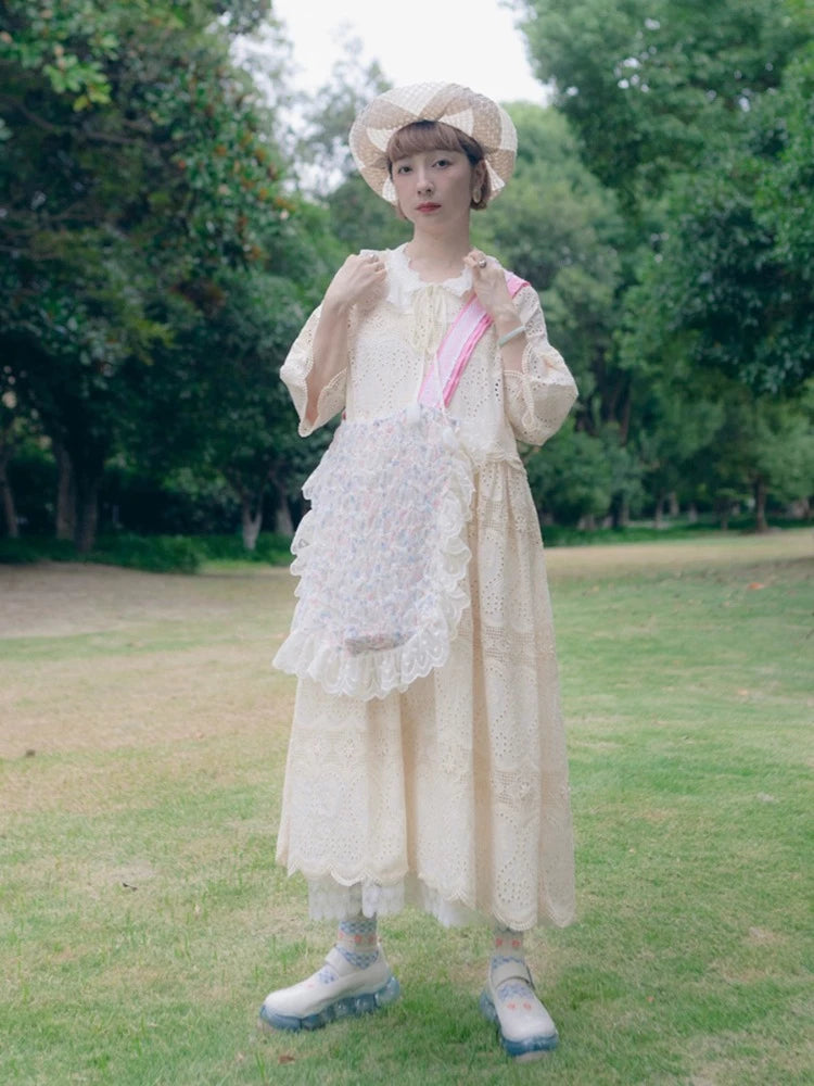 Embroidered woven lace dress【s0000006878】 Square Neckline Feminine