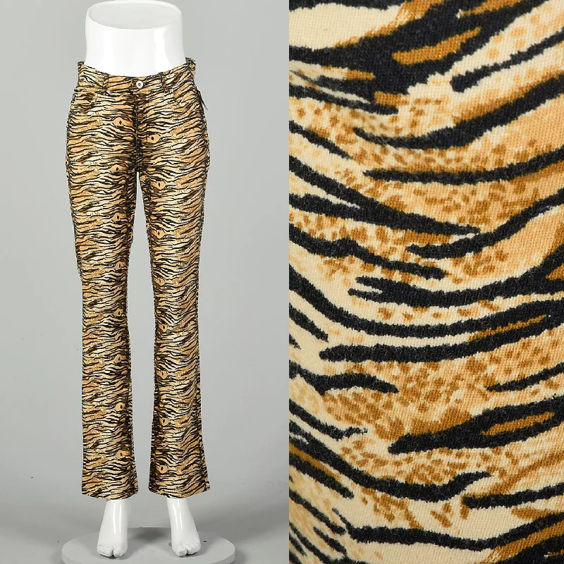 Small Guess Jeans Tiger Stripe Pants Mid Rise Cotton Animal Print Sleek Black Pants