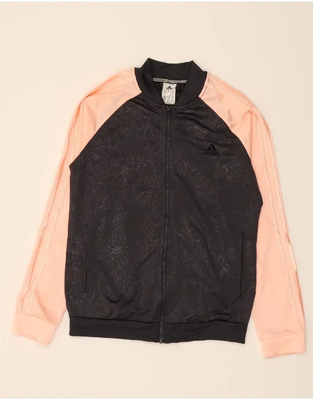 ADIDAS Womens Tracksuit Top Jacket UK 12/14 Medium Black Colourblock Wool Fabric Cashmere Fabric Tweed Fabric