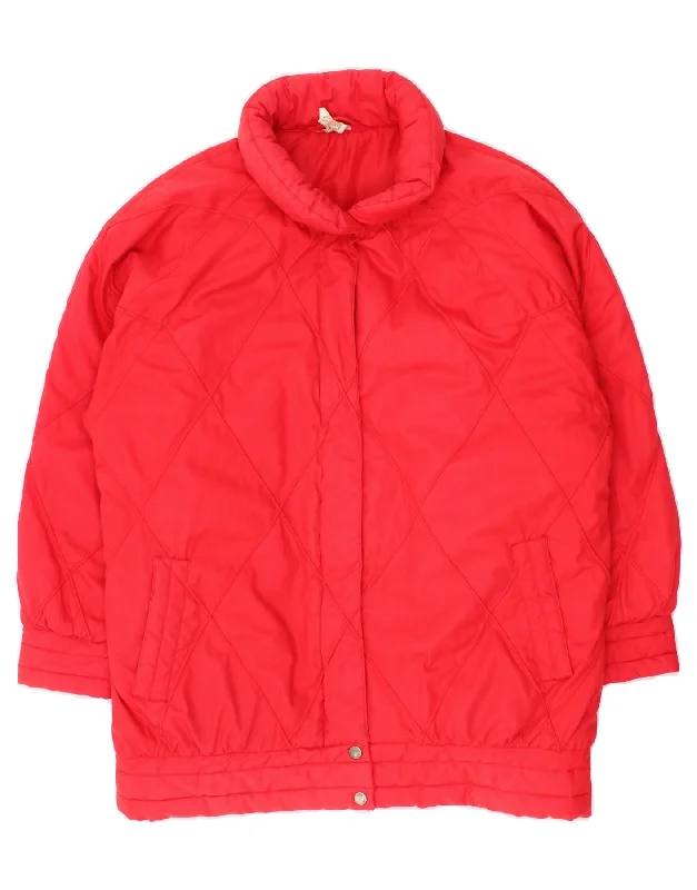 VINTAGE Womens Oversized Padded Jacket US 14 XL Pink Polyester A-Line Jacket Boat Neck Shawl Collar