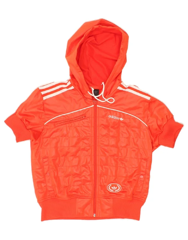 ADIDAS Womens Short Sleeve Hooded Tracksuit Top Jacket EU 40 Medium Red Welt Pockets Slit Pockets Flap Pockets
