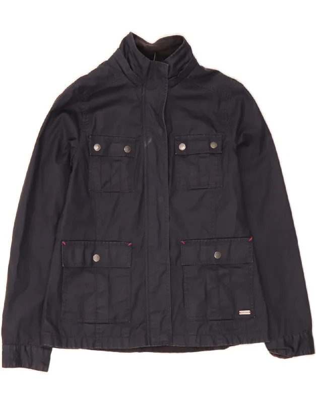 WHITE STUFF Womens Utility Jacket US 8 Medium Navy Blue Cotton Knit Fabric Woven Fabric Fleece Fabric