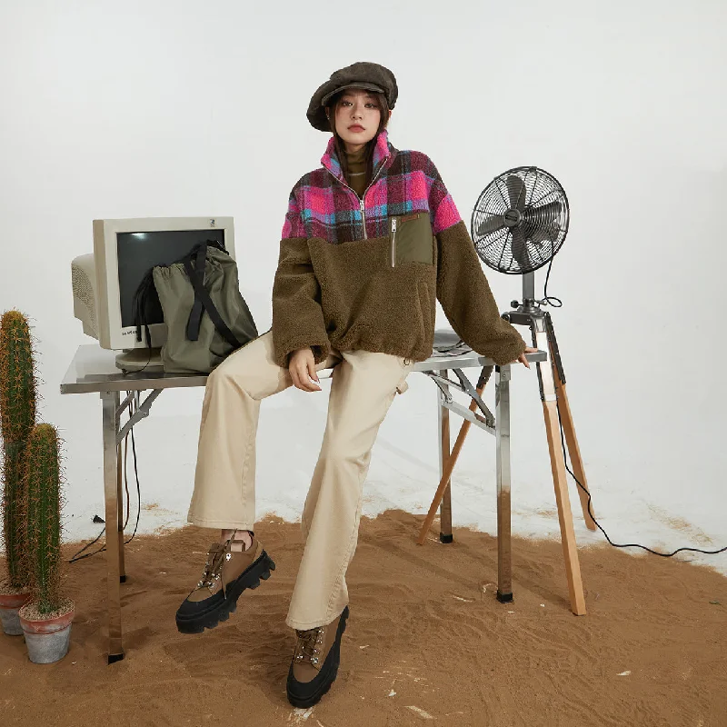 Check Half-Zip Sweater Handmade Hand-knitted Hand-woven