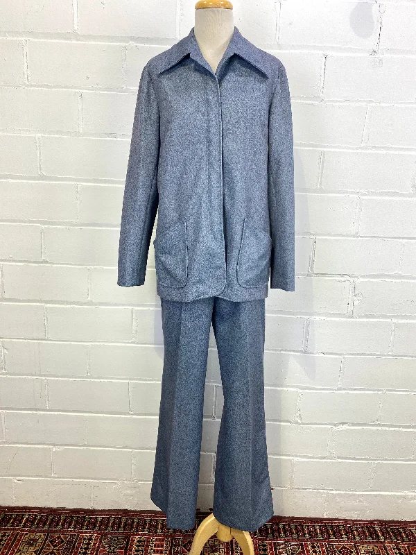 Vintage Deadstock 1970s Women's 2-Piece Blue Pant Suit Formal Slim Pants