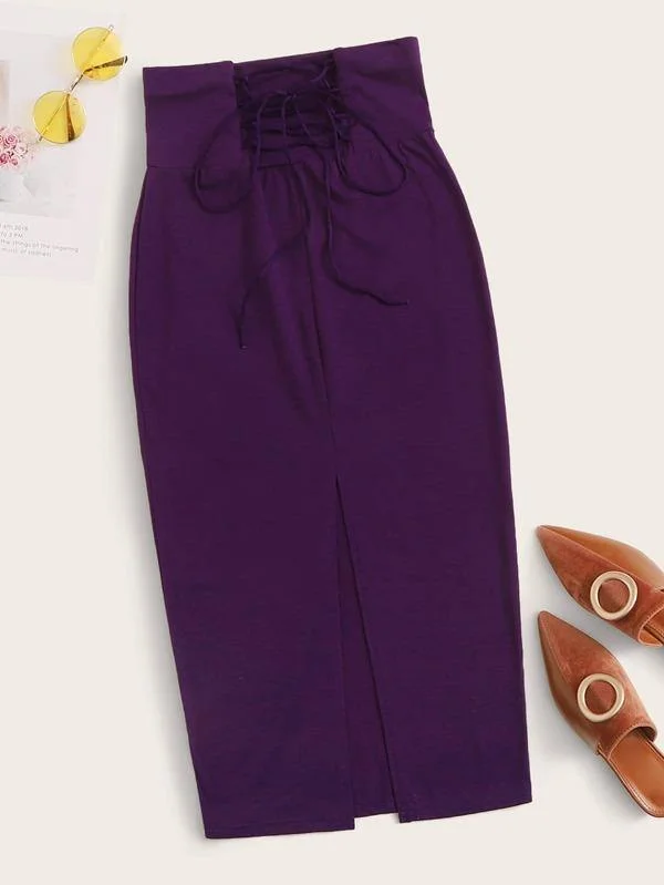 Lace Up Waist Split Front Skirt chiffon skirt delicate