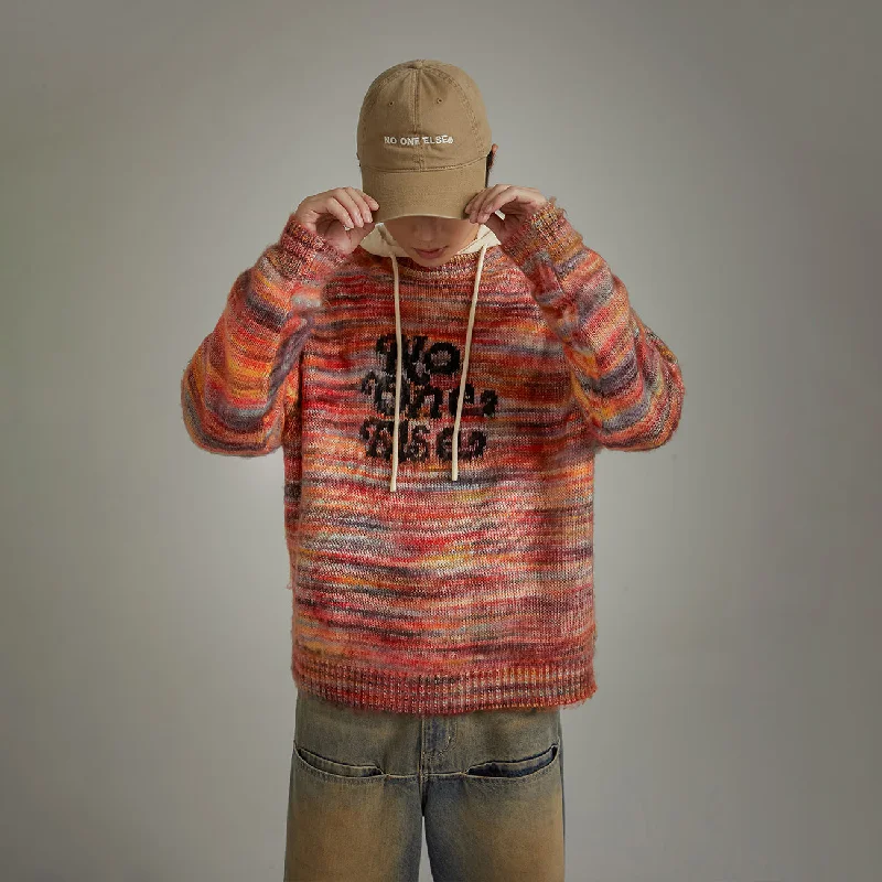 Logo Rainbow Loose Knit Sweater Welt Pockets Slit Pockets Flap Pockets