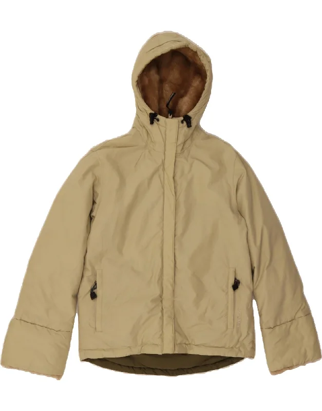 WOOLRICH Womens Hooded Padded Jacket UK 6 XS Beige Satin Fabric Silk Fabric Chiffon Fabric