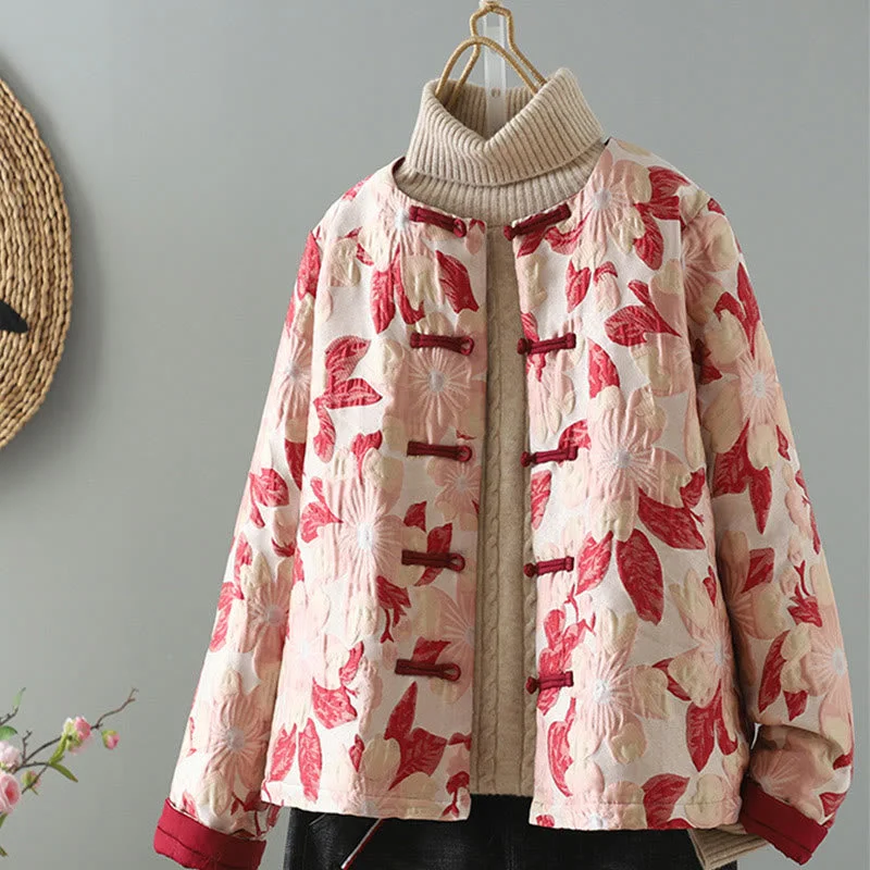 Buddha Stones Casual Embroidery Frog-button Turtleneck Cotton Linen Women's Jacket Shirts Clothing Wool Jacket Cashmere Jacket Tweed Jacket